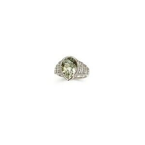 Montezuma Prasiolite & Zircon Platinum Plated Sterling Silver Ring, Size 7